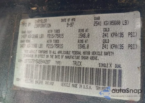 1998 Dodge Dakota Slt/Sport из США, поврежденный, VIN 1B7GG22Y5WS544287